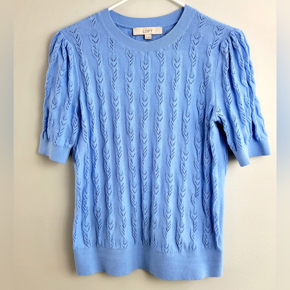 Loft Baby Blue Eyelet Knit Top SZ M